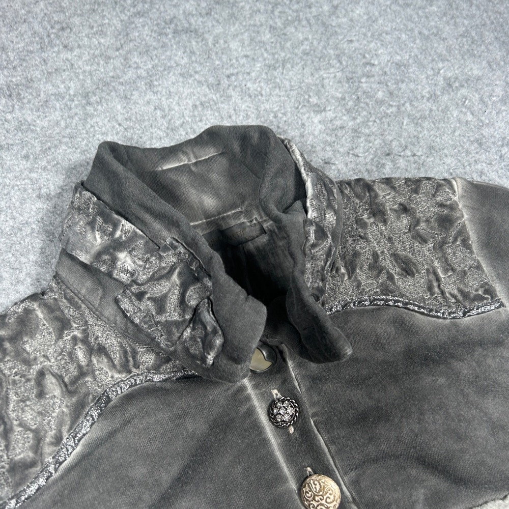 Elisa Cavaletti Jacket Womens Medium Gray Lagenlook Art To Wear Lace Up Ruffle - Picture 7 of 16